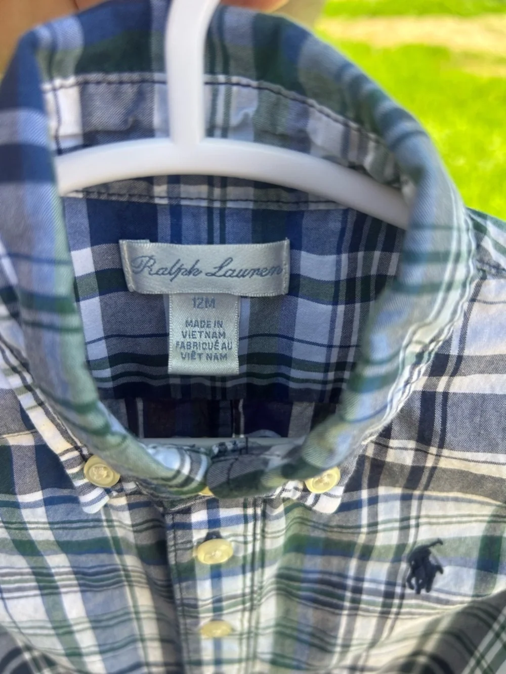 Ralph Lauren Navy, White & Green Plaid Short-Sleeve Romper